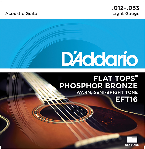 D`ADDARIO EFT16 FLAT TOPS Струны для акустической гитары, полу-плоская оплетка 12-53